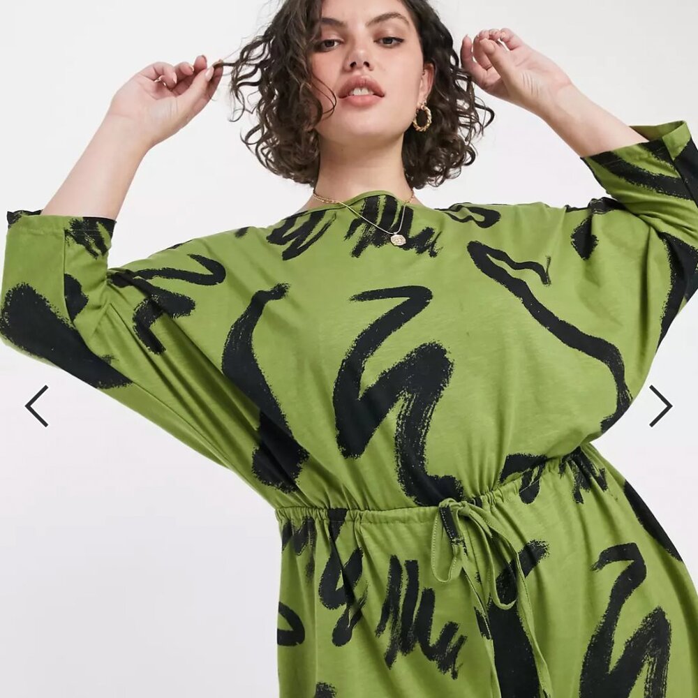 Green Smudge Jumpsuit - ASOS Curve Jersey Dolman Sleeve - Plus Size Romper